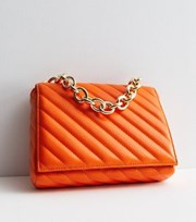 New Look Bright Orange Diagonal Quilted Cross Body Bag
